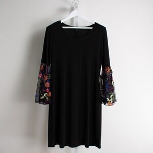 MSK Black Dress Floral Embroidered Bell Sleeve Cocktail‎ Party Career L Large